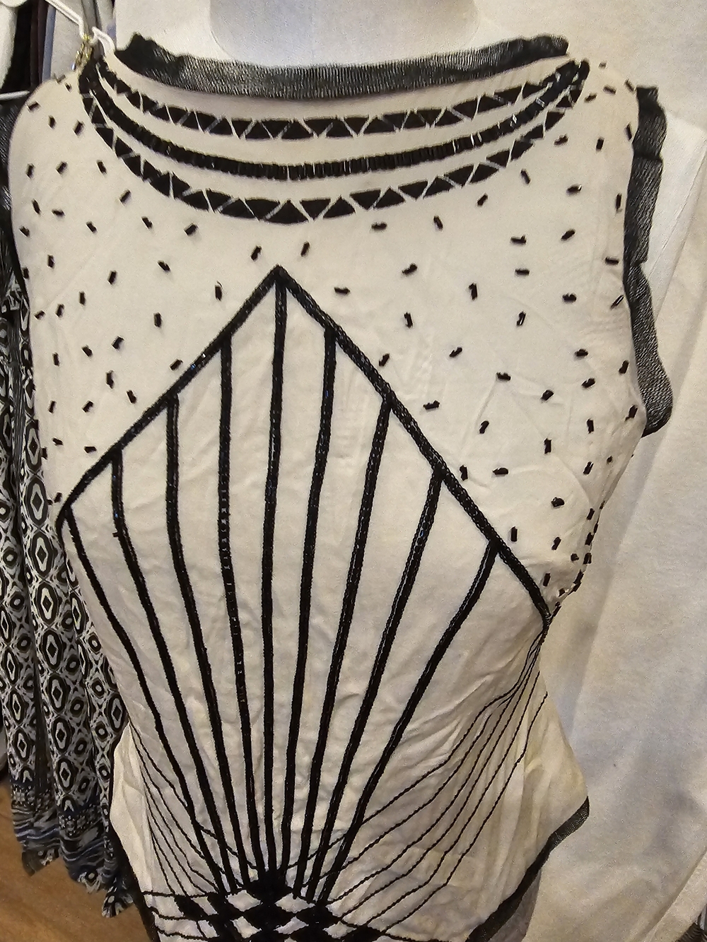 Nicole Miller Collection Sleeveless  with Black Geometric Embroidered Top